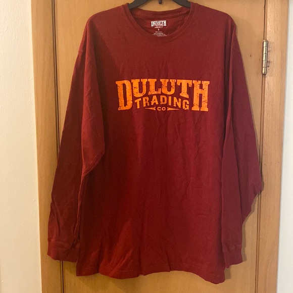 Duluth Company Men’s Logo Long Sleeve Tee T-Shirt Cotton Red Orange Large - Picture 1 of 8